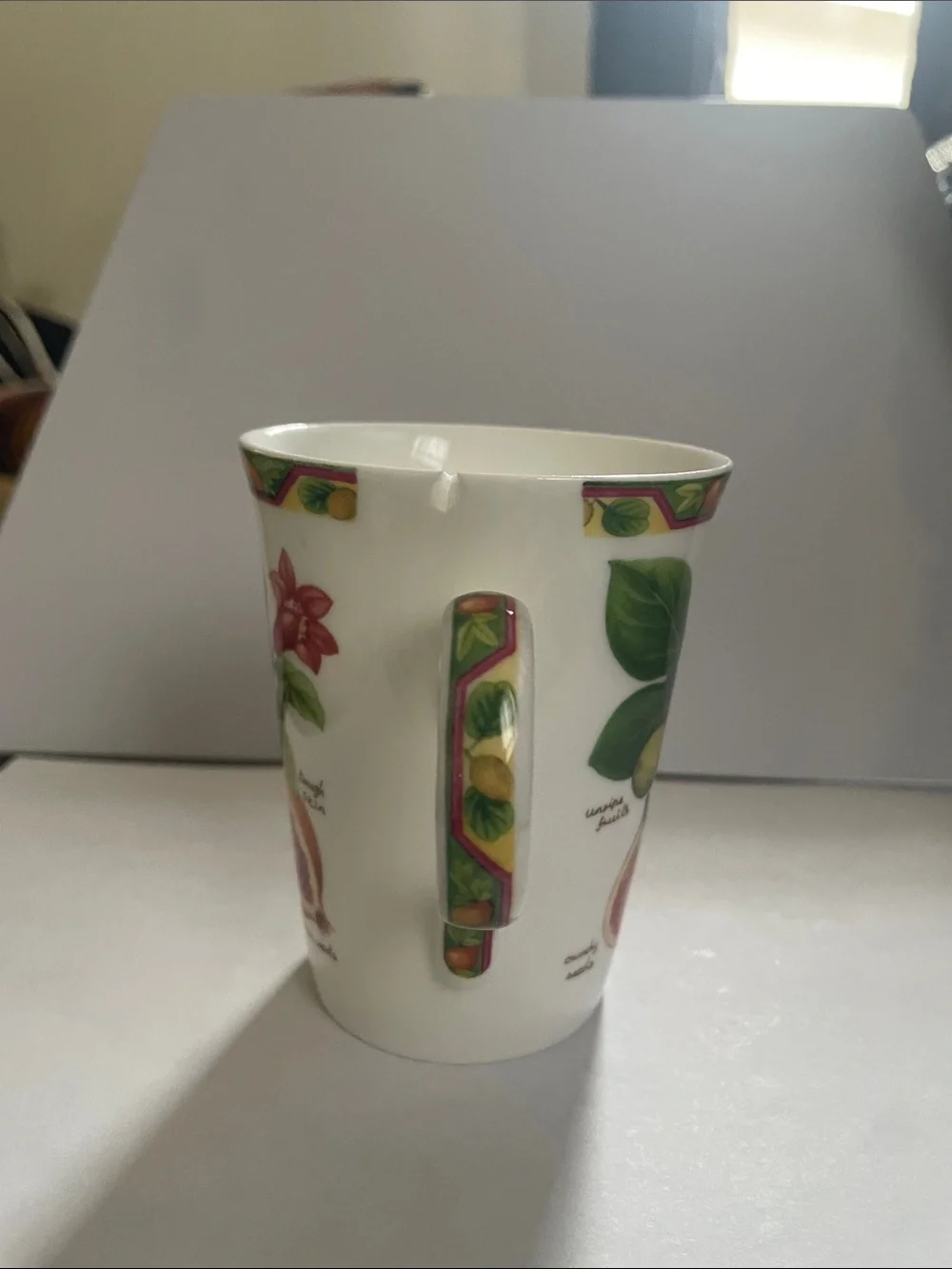Vintage Crown Trent Fine Bone China Pomegranate Mug - White with Red & Green